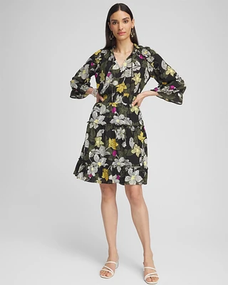 Botanical Ruffle Bell Sleeve Dress