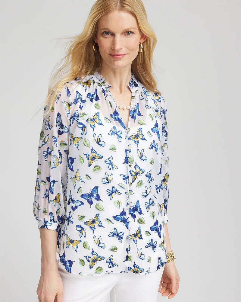 Ruffle Collar Butterfly Burnout Blouse