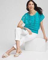 Embroidered Striped Banded Bottom Top
