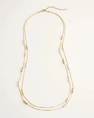 Long Faux-Pearl and Goldtone Double-Strand Necklace