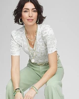 Henley Shirred-Sleeve Slub Tee