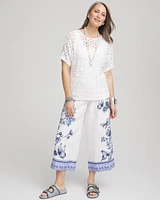 Butterfly Pull-On Linen Cropped Pants