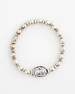 Silvertone Freshwater Pearl Stretch Bracelet