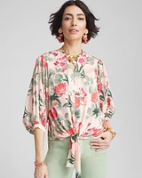 Floral Satin Tie-Front Pullover Top