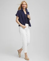 Embroidered Eyelet Button-down Top