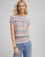 Heather Striped Short-Sleeve Pullover Sweater