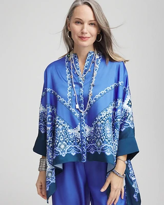 Paisley Splitneck Pleated-Cuff Poncho