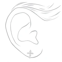 Silver-tone Cubic Zirconia Cross & Stud Earrings - 3 Pack