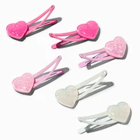 Claire's Club Glitter Heart Snap Hair Clips - 6 Pack