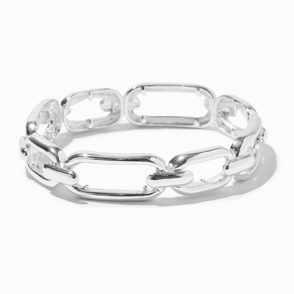 Silver-tone Rectangular Chain Link Stretch Bracelet