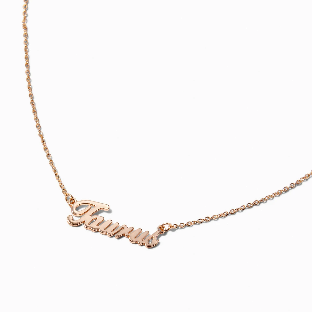Gold-tone Script Zodiac Pendant Necklace - Taurus