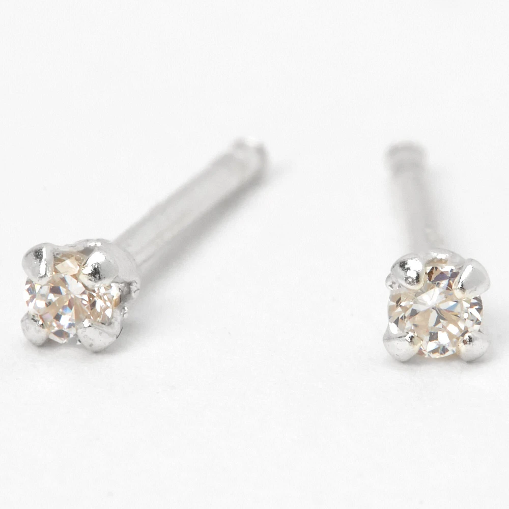 C LUXE by Claire's Sterling Silver Cubic Zirconia 2mm Round Stud Earrings 