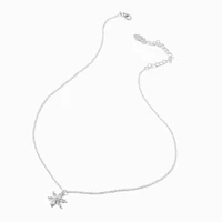 Silver-tone Cubic Zirconia Flower Pendant Necklace 