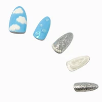 Blue Puffy Clouds Stiletto Vegan Faux Nail Set - 24 Pack