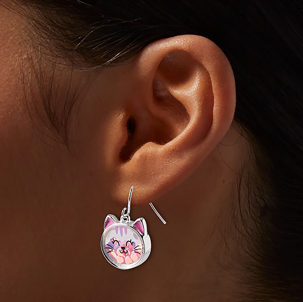 Pink Cat Shaker Drop Earrings