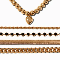 Gold-tone Multi Chain Bracelet Set - 5 Pack 