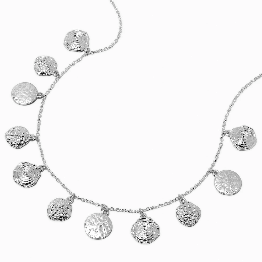 Silver-tone Textured Coin Chain Necklace 