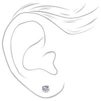Silver-tone Cubic Zirconia 3mm, 4mm, & 5mm Round Stud Earrings - 3 Pack 