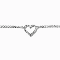 Silver-tone Rhinestone Heart Pendant Choker Necklace 
