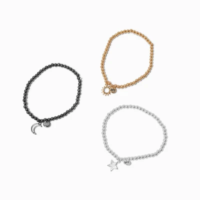 Best Friends Mixed Metal Celestial Beaded Stretch Bracelets - 3 Pack
