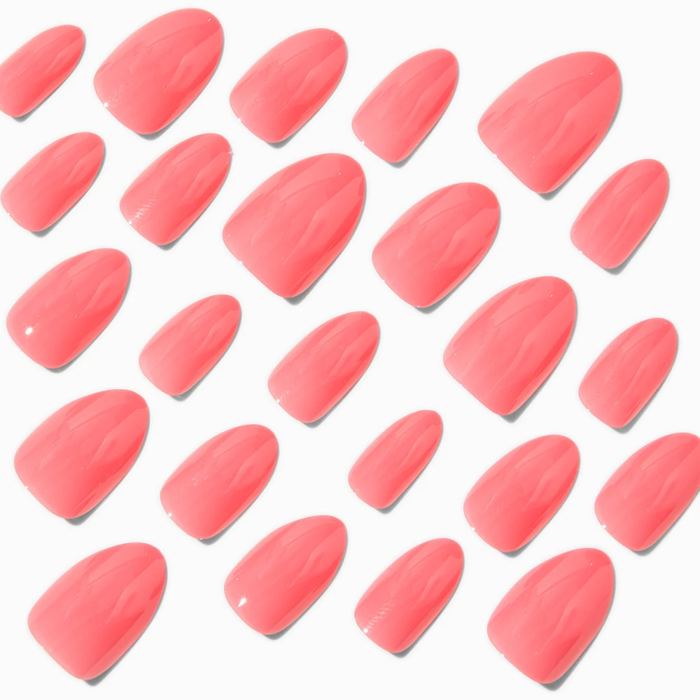 Coral Pink Glossy Short Almond Vegan Faux Nail Set - 24 Pack