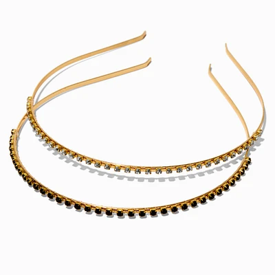 Skinny Black & Clear Rhinestone Headbands - 2 Pack 