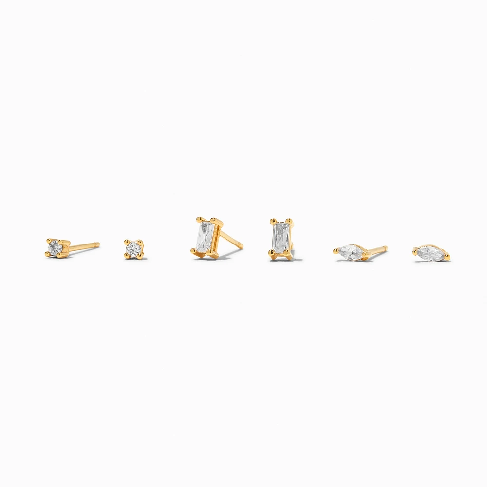 C LUXE by Claire's 18kt Gold Plated Cubic Zirconia Marquise & Baguette Stud Earrings - 3 Pack