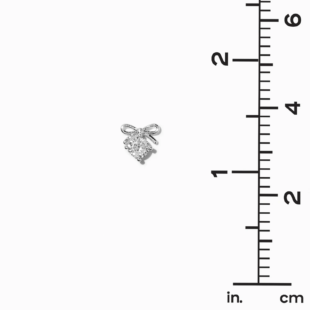 Silver-tone Cubic Zirconia Bow Stud Earrings 