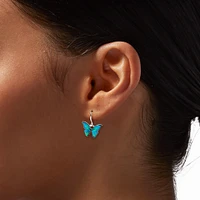 Blue Glitter Butterfly 0.5" Drop Earrings