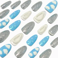 Blue Puffy Clouds Stiletto Vegan Faux Nail Set - 24 Pack