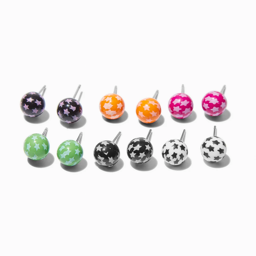 Star Print Ball Stud Earrings - 6 Pack