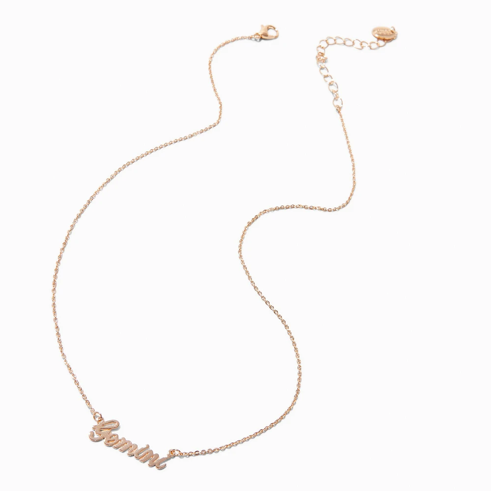 Gold-tone Script Zodiac Pendant Necklace - Gemini 