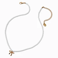 Pearl & Gold-tone Bow Pendant Necklace