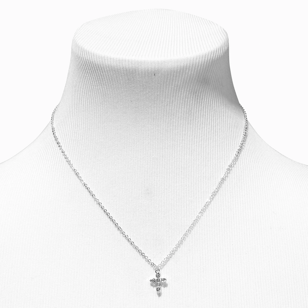 Silver-tone Crystal Cross Pendant Necklace