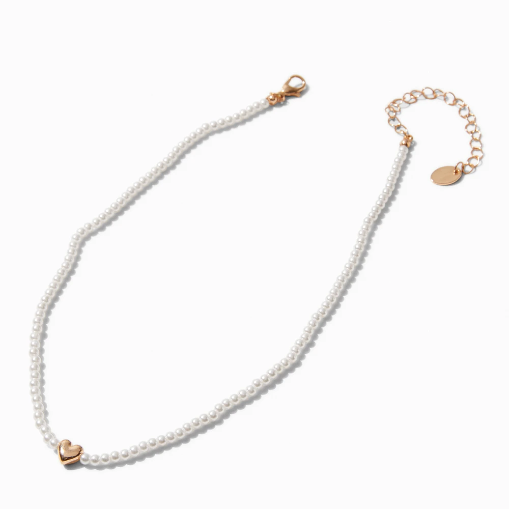 Gold-tone Heart Pendant Pearl Necklace 