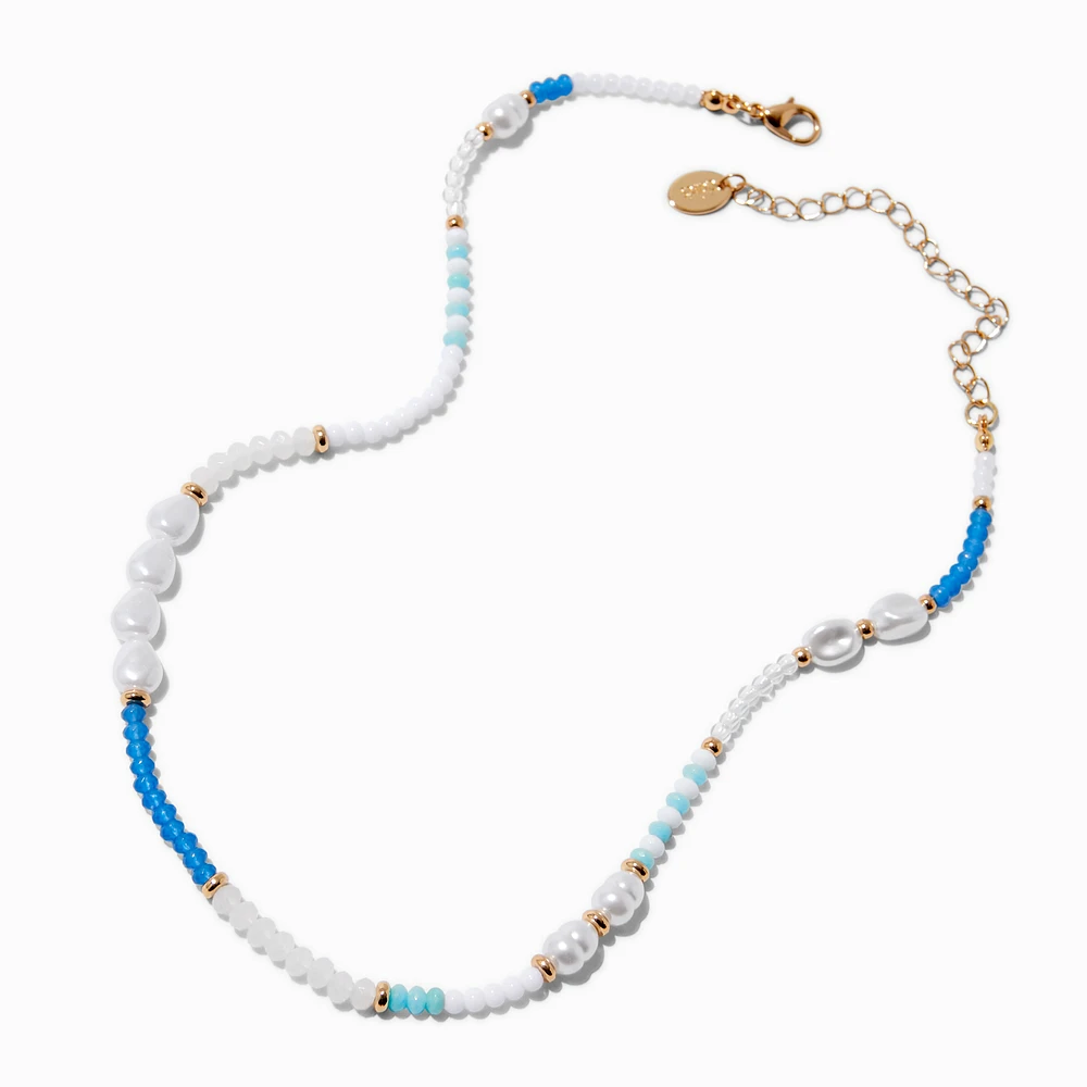 Pearl & Blue Beaded Chain Necklace
