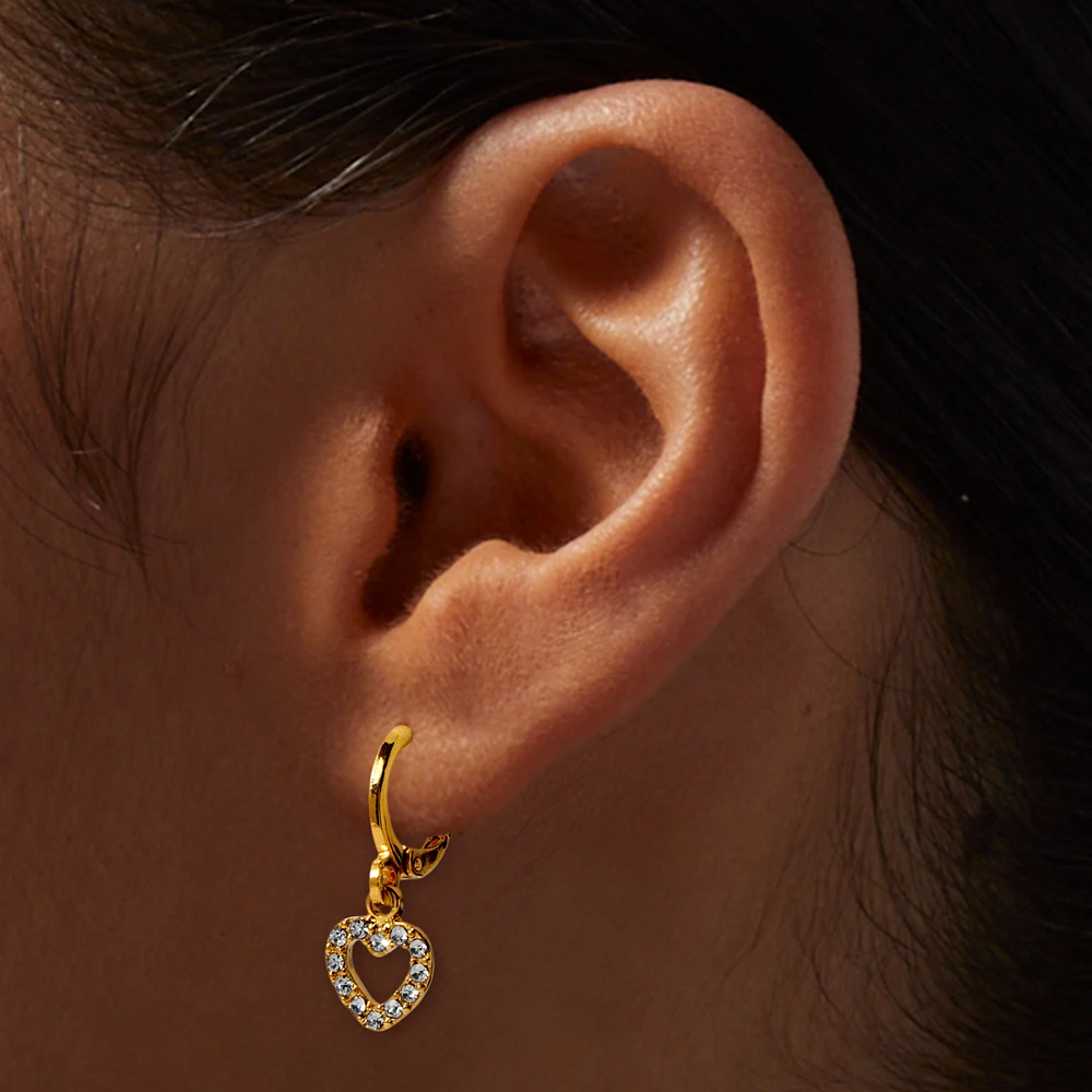 C LUXE by Claire's 18kt Gold Plated Crystal Open Heart 10mm Huggie Hoop Earrings