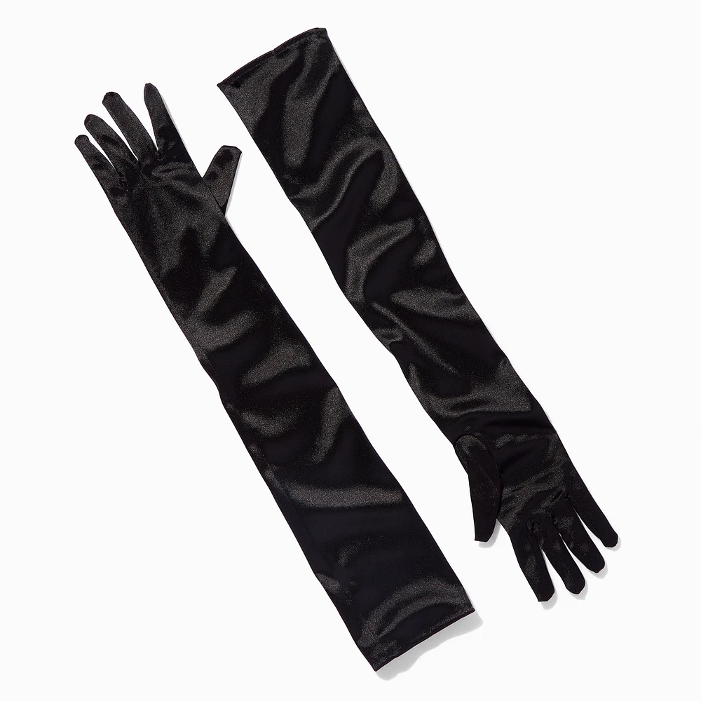 Black Satin Long Gloves