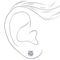 Silver-tone Cubic Zirconia 5mm, 6mm, & 7mm Square Stud Earrings - 3 Pack 