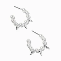 Silver-tone Pearl & Spike 10mm Hoop Earrings