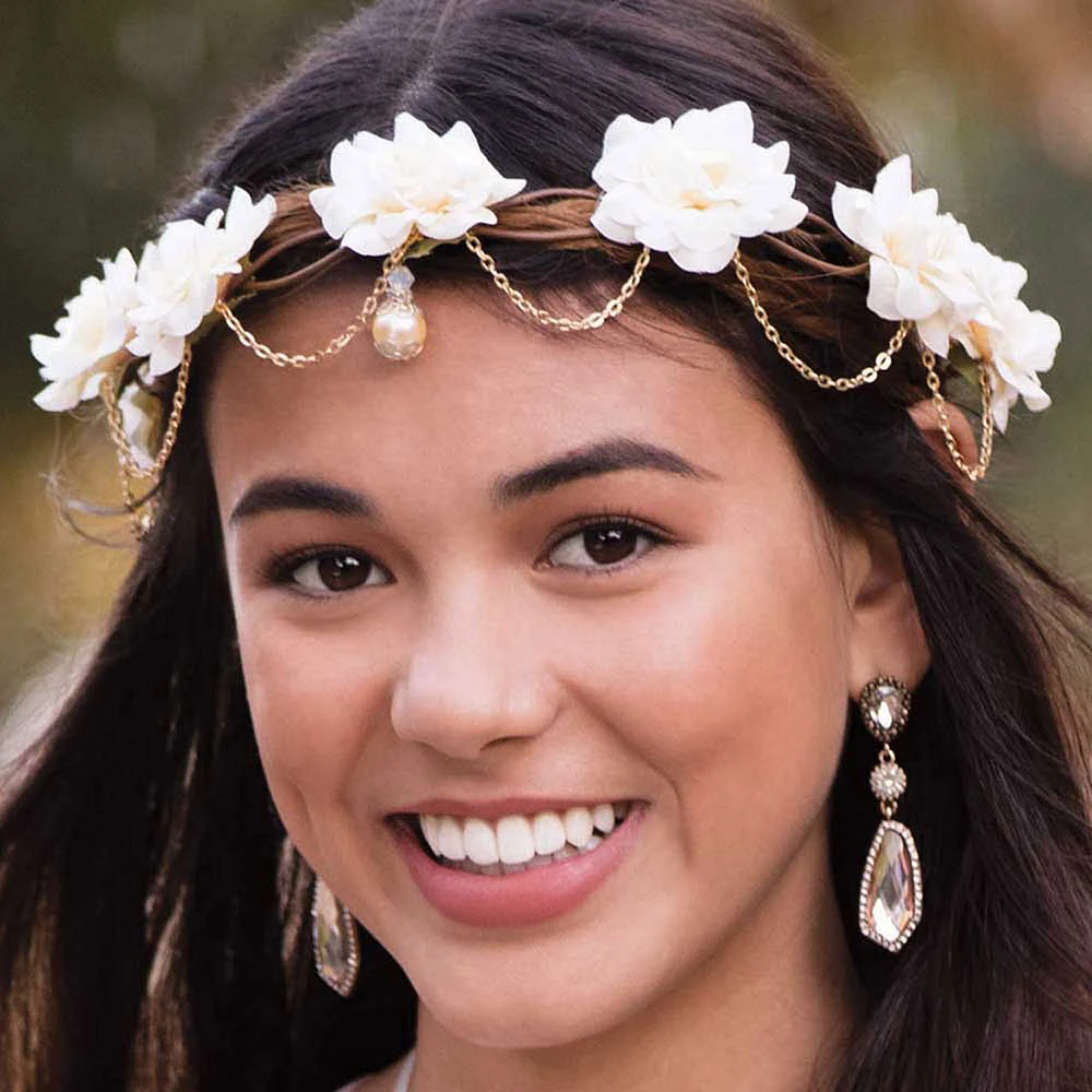 Gold-tone Chain Ivory Flower Vine Headwrap