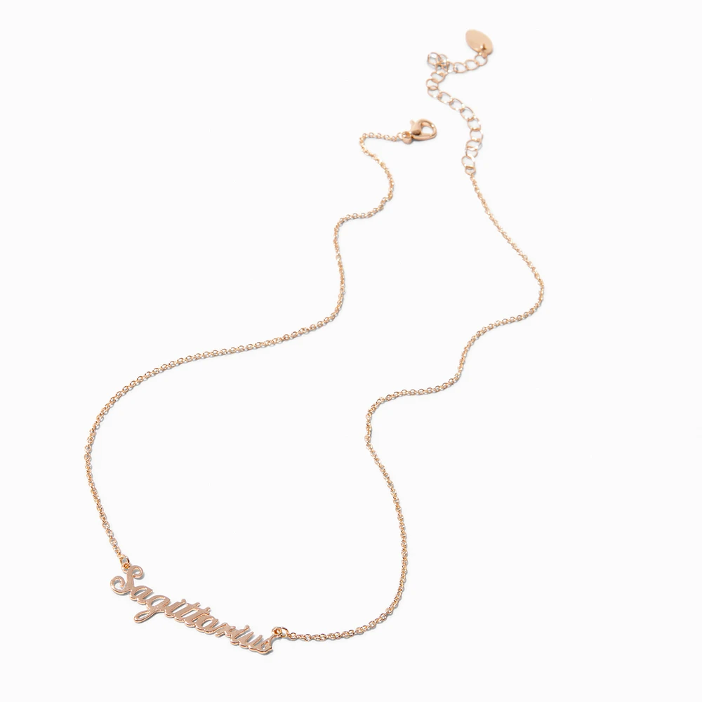 Gold-tone Script Zodiac Pendant Necklace - Sagittarius