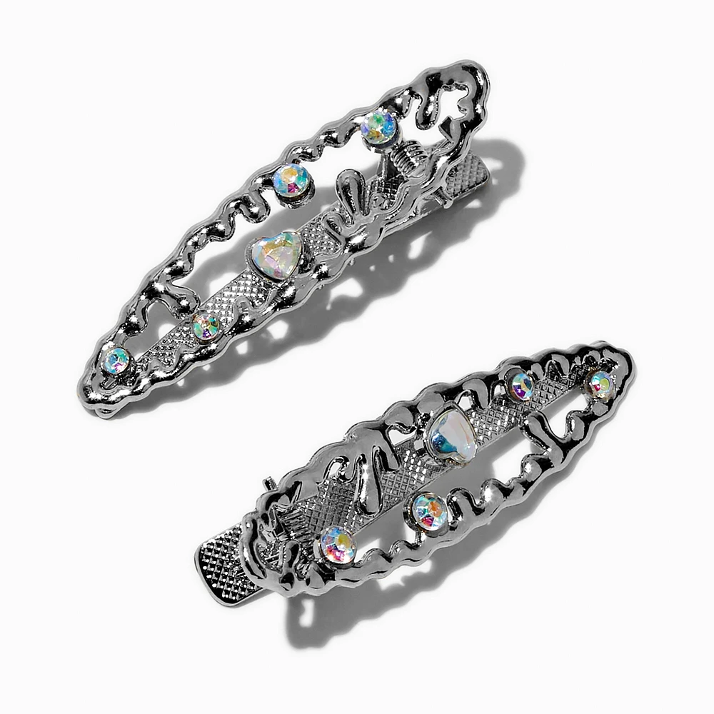 Iridescent Drip Heart Hair Clips - 2 Pack 