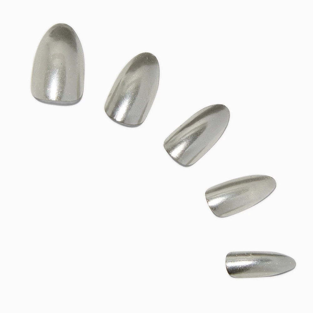 Silver Glazed Stiletto Vegan Faux Nail Set - 24 Pack