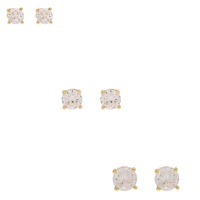 Gold-tone Cubic Zirconia 4mm, 5mm, & 6mm Round Stud Earrings - 3 Pack 