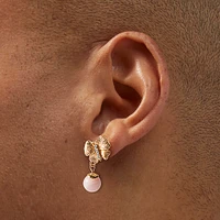 Gold-tone Butterfly & Pink Pearl Drop Earrings