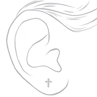 Silver-tone Cubic Zirconia Cross Stud Earrings