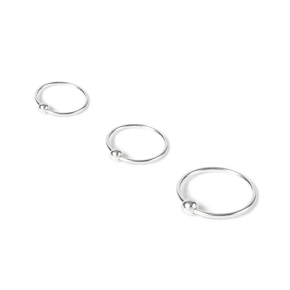 22G Sterling Silver Classic Nose Rings - 3 Pack