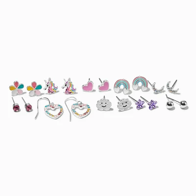 Silver-tone Happy Cloud Stud Earrings - 10 Pack