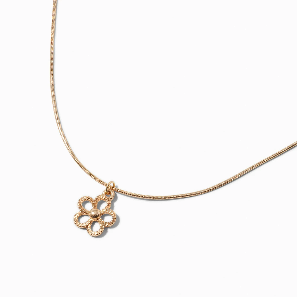 Gold-tone Textured Flower Pendant Necklace